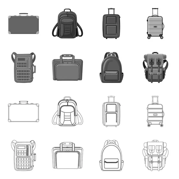 Векторная иллюстрация чемодана и значка багажа. Набор векторных иллюстраций чемодана и путевого запаса . — стоковый вектор