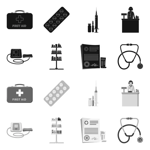 ภาพเวกเตอร์ของโลโก้ร้านขายยาและโรงพยาบาล คอลเลกชันของร้านขายยาและสัญลักษณ์หุ้นธุรกิจสําหรับเว็บ . — ภาพเวกเตอร์สต็อก