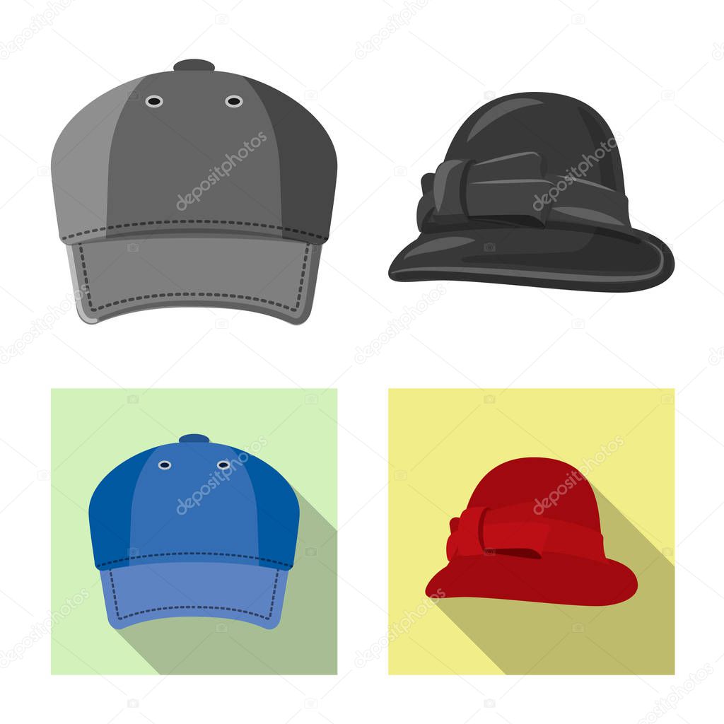 Vector illustration of headwear and cap logo. Set of headwear and accessory vector icon for stock.