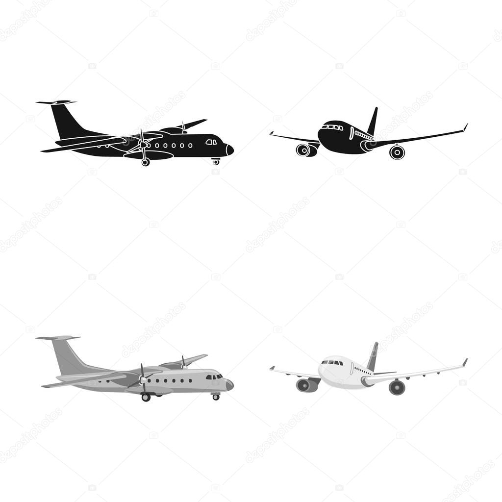 Isolated object of plane and transport logo. Set of plane and sky stock vector illustration.