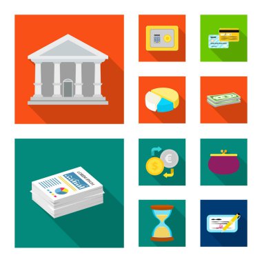 Banka ve para logosu yalıtılmış nesne. Banka ve bill hisse senedi vektör çizim topluluğu.