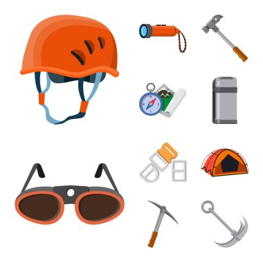 Dağcılık ve tepe simgesi yalıtılmış nesne. Kamp ve dağcılık topluluğu stok vektör çizim.