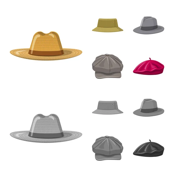 Objeto isolado de headwear e símbolo de boné. Conjunto de chapéus e acessórios ilustração vetorial . —  Vetores de Stock