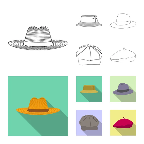 Şapkalar ve kap logosu yalıtılmış nesne. Şapkalar ve hisse senedi için aksesuar vektör ikon koleksiyonu. — Stok Vektör
