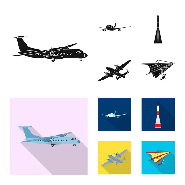 Ilustração vetorial de avião e ícone de transporte. Coleção de plano e céu estoque vetor ilustração . — Vetor de Stock