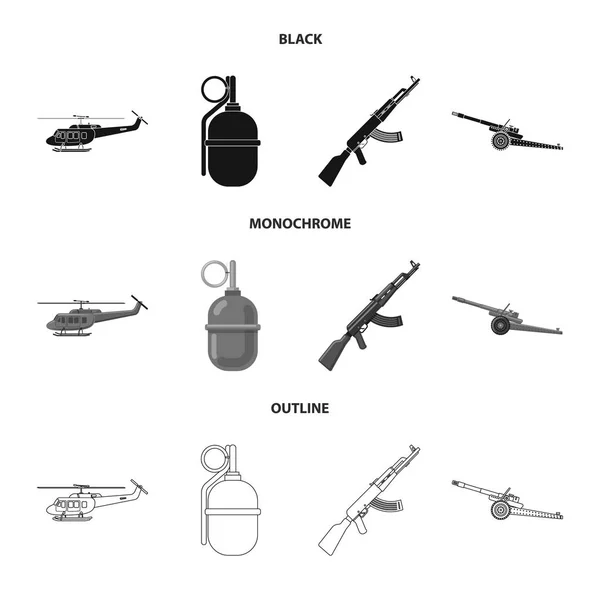 Izolovaný objekt zbraně a zbraň loga. Sbírka zbraní a armádní burzovní symbol pro web. — Stockový vektor