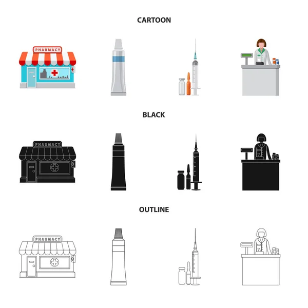 Ilustração vetorial da farmácia e logotipo do hospital. Conjunto de farmácia e símbolo de estoque de negócios para web . — Vetor de Stock