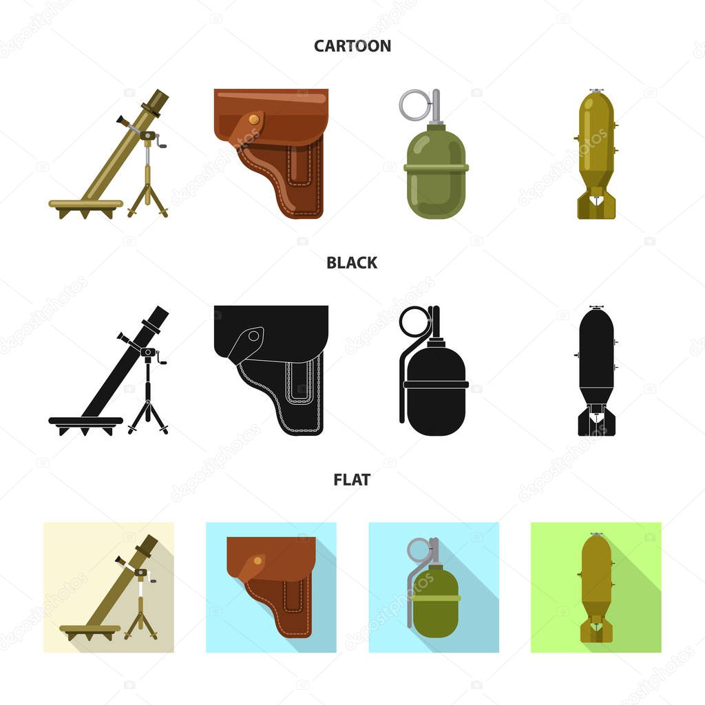 Vector illustration of weapon and gun sign. Collection of weapon and army stock symbol for web.