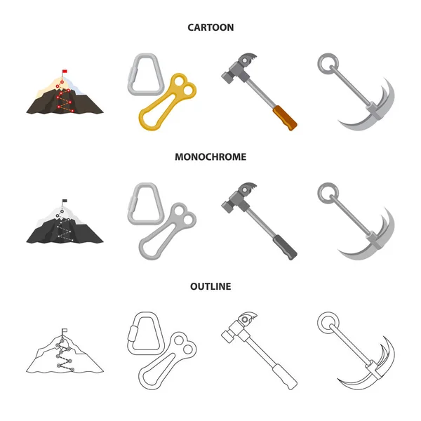 Illustrazione vettoriale dell'alpinismo e icona di picco. Set di icone alpinistiche e vettoriali per lo stock . — Vettoriale Stock