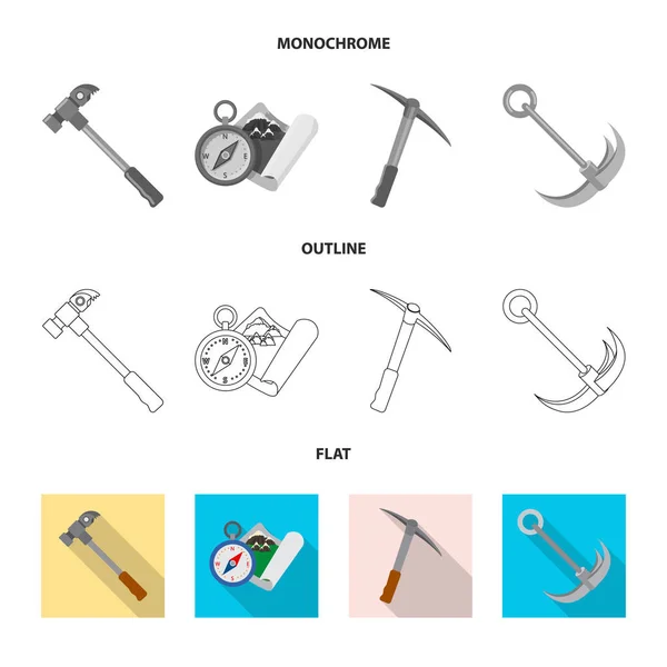 Векторный дизайн альпинизма и пиковой иконы. Собрание векторной иллюстрации альпинизма и лагеря . — стоковый вектор
