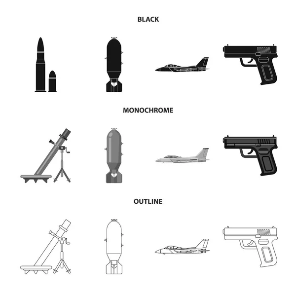 Изолированный предмет оружия и значок оружия. Набор оружия и армейского инвентаря . — стоковый вектор