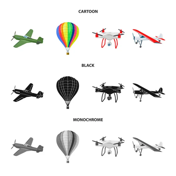 Illustrazione vettoriale di aereo e logo di trasporto. Raccolta di icone vettoriali piano e cielo per stock . — Vettoriale Stock