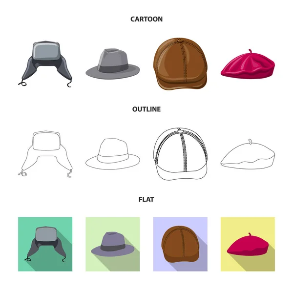 Vektordesign von Kopfbedeckungen und Mützensymbolen. Set von Kopfbedeckungen und Zubehör Vektor-Symbol für Lager. — Stockvektor