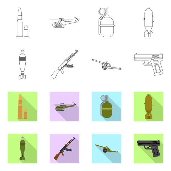 Diseño vectorial de arma y arma de fuego. Conjunto de armas y ejército símbolo de stock para la web . — Vector de stock