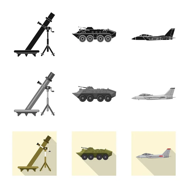 Vektor illustration av vapen och gun tecken. Samling av vapen och armén vektor ikonen för lager. — Stock vektor