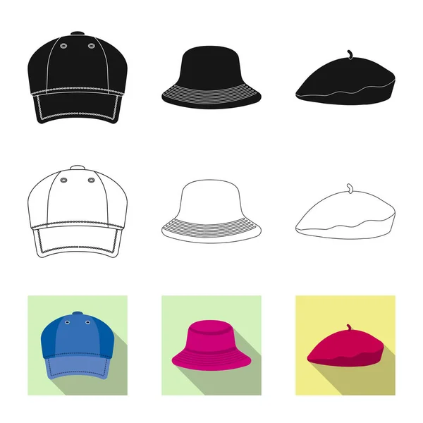 Oggetto isolato di copricapo e logo cap. Set di copricapi e accessori stock illustrazione vettoriale . — Vettoriale Stock