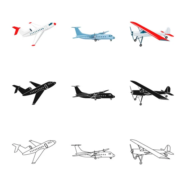 Conception vectorielle de l'avion et symbole de transport. Ensemble d'icône vectorielle plan et ciel pour stock . — Image vectorielle