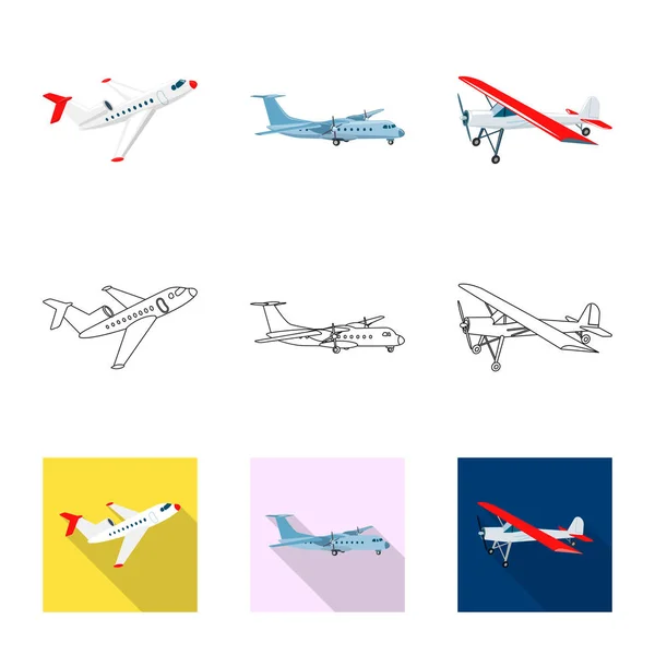 Projeto vetorial de avião e logotipo de transporte. Coleção de plano e céu estoque vetor ilustração . — Vetor de Stock