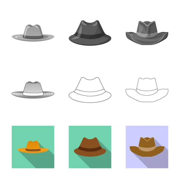 모자와 모자 아이콘의 고립 된 개체입니다. 웹에 대 한 모자 및 액세서리 주식 기호 모음. — 스톡 벡터