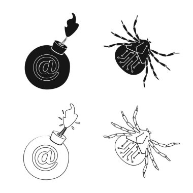 Virüs ve güvenli simge vektör Illustration. Virüs ve siber hisse senedi vektör çizim seti.