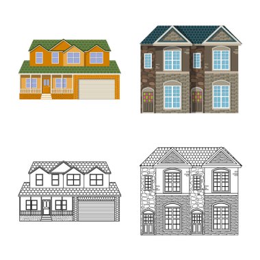 Binanın yalıtılmış nesne ve ön işareti. Bina ve çatı hisse senedi vektör çizim.