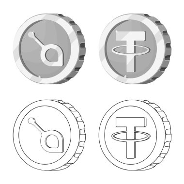 Cryptocurrency ve para logo vektör Illustration. Cryptocurrency ve kripto hisse senedi vektör çizim koleksiyonu.