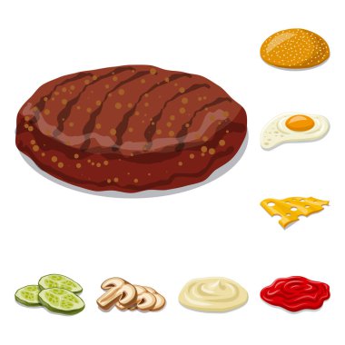 Burger ve sandviç simge vektör tasarımı. Burger ve dilim hisse senedi vektör çizim seti.