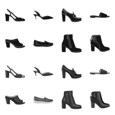 Ayakkabı ve kadın işareti vektör tasarımı. Ayakkabı gibi ayarla ve stok vektör çizim ayak.