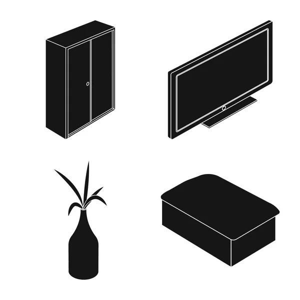 Vector design, hálószoba és szoba logó. A hálószoba és a bútorok vektor ikon készlet készlet. — Stock Vector