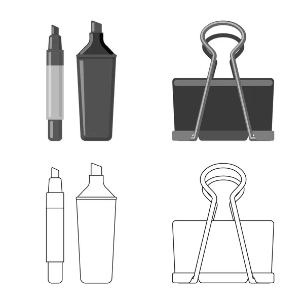 Progettazione vettoriale del logo dell'ufficio e della fornitura. Set di icone vettoriali per ufficio e scuola per magazzino . — Vettoriale Stock