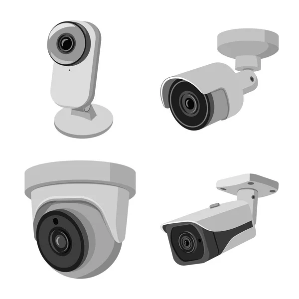 Изолированный объект видеонаблюдения и символ камеры. Набор изображений с видеонаблюдения и векторной иллюстрации . — стоковый вектор