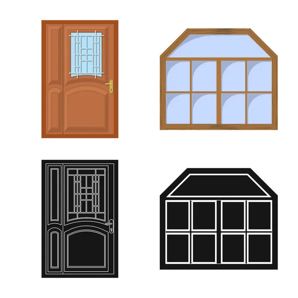 Isolated object of door and front icon. Collection of door and wooden stock vector illustration. — Stock Vector