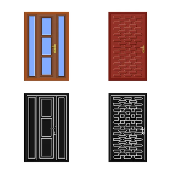 Ilustración vectorial de puerta e icono frontal. Colección de puerta y vector de madera icono para stock . — Vector de stock