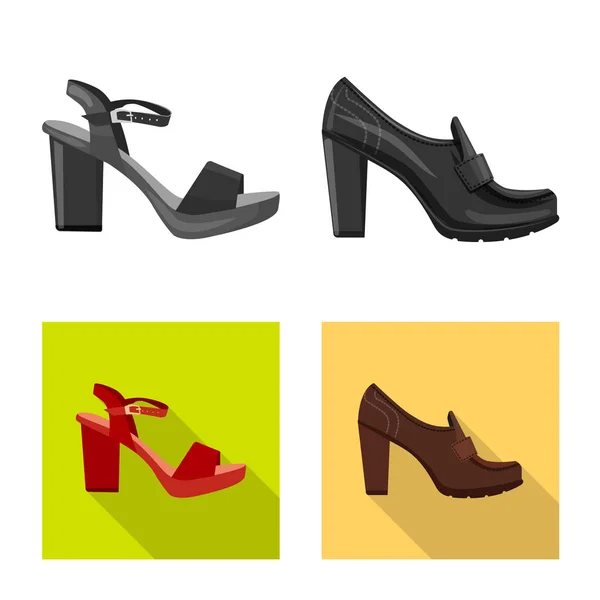 Изолированный предмет обуви и знак женщины. Набор векторных иллюстраций для обуви и ног . — стоковый вектор
