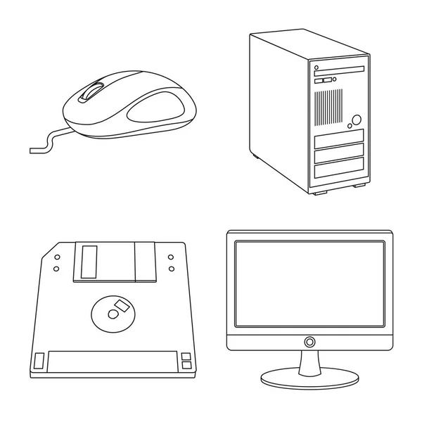 Ilustração vetorial de laptop e logotipo do dispositivo. Coleção de laptop e servidor de símbolo de estoque para web . —  Vetores de Stock