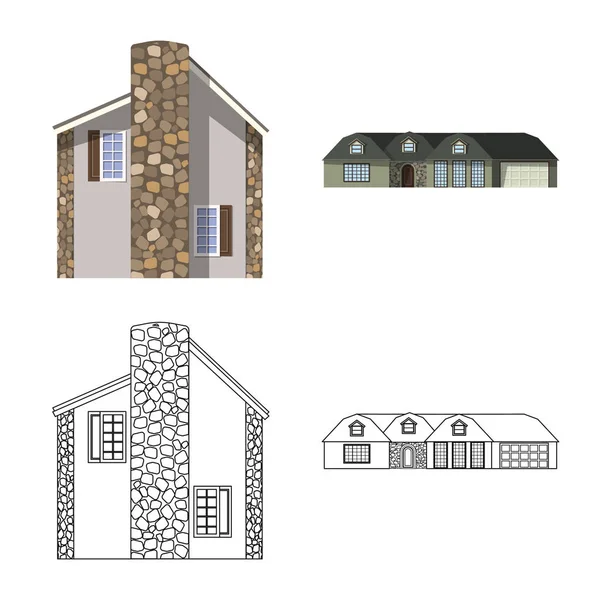 Geïsoleerde object van gebouw en front symbool. Collectie van gebouw en dak vector pictogram voor voorraad. — Stockvector