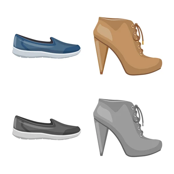 Vektorillustration von Schuhen und Frauensymbol. Kollektion von Schuhen und Fußstocksymbolen für das Web. — Stockvektor