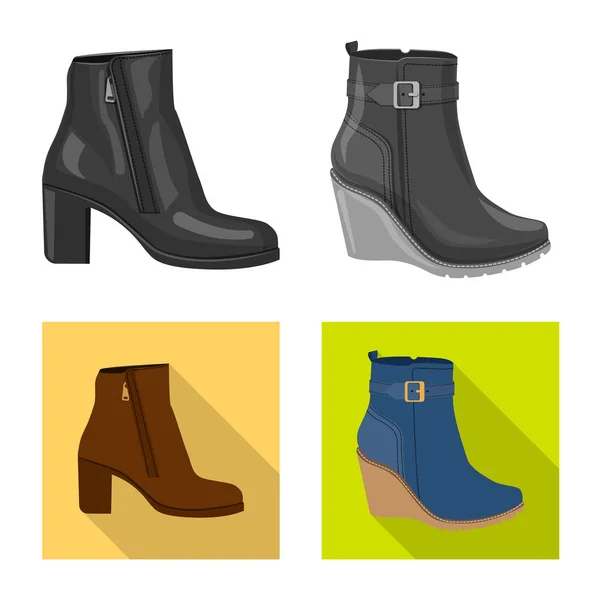 Conception vectorielle de chaussures et logo femme. Ensemble de chaussures et symbole de stock de pied pour la toile . — Image vectorielle