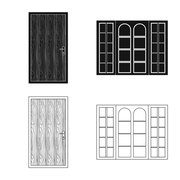 Векторні ілюстрації дверей і переднього знака. Набір дверних та дерев'яних символів для Інтернету . — стоковий вектор