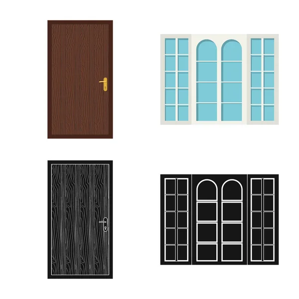 Векторні ілюстрації дверей і переднього знака. Набір дверних та дерев'яних наборів Векторні ілюстрації . — стоковий вектор