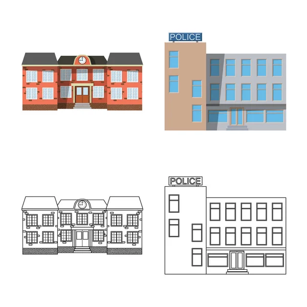 Objeto aislado de construcción y símbolo frontal. Conjunto de edificio y techo símbolo de stock para web . — Archivo Imágenes Vectoriales