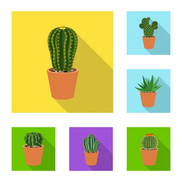 Progettazione vettoriale del cactus e dell'icona del vaso. Serie di cactus e cactus stock illustrazione vettoriale . — Vettoriale Stock
