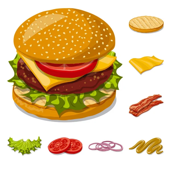 Diseño Vectorial Hamburguesa Sándwich Icono Colección Hamburguesas Rebanadas Vector Ilustración — Archivo Imágenes Vectoriales