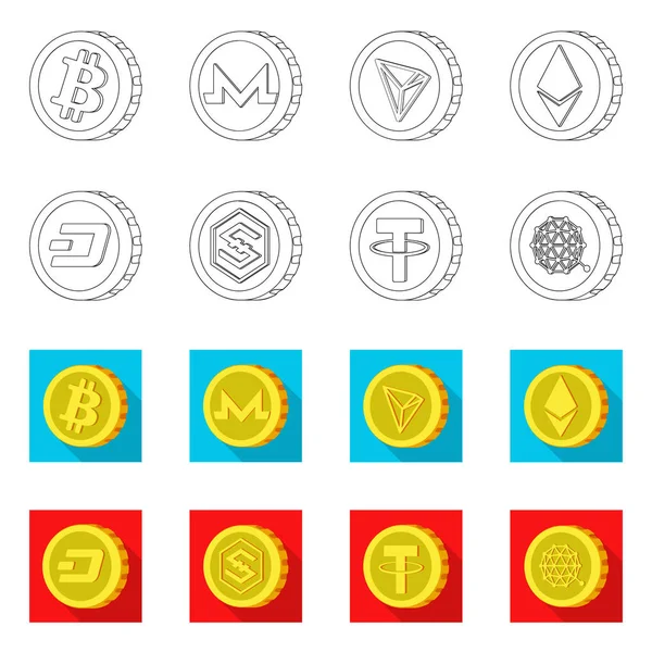 Objeto aislado de criptomoneda y signo de moneda. Conjunto de criptomoneda y criptomoneda símbolo de stock para web . — Vector de stock