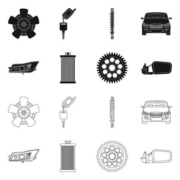 Vector design van de auto en deel logo. Set van auto en auto voorraad vectorillustratie. — Stockvector