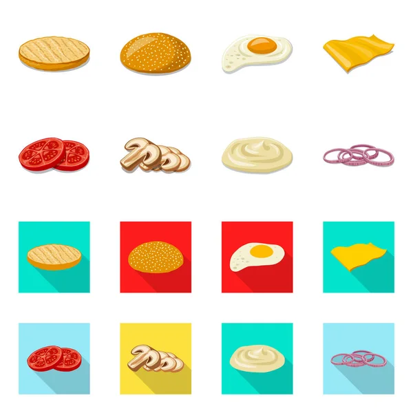 Ilustración vectorial del icono de hamburguesa y sándwich. Conjunto de hamburguesa y el icono de vector de rebanada para stock . — Vector de stock