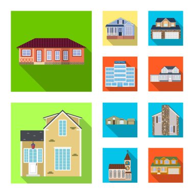 Vektör tasarım bina ve açık simgesi. Bina ve çatı hisse senedi simgesi için web topluluğu.