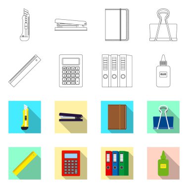 Office tasarım vektör ve işaret verin. Ofis ve okul hisse senedi simgesi web için kümesi.