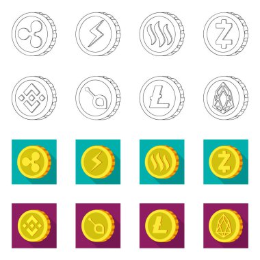 Cryptocurrency ve sikke simge vektör tasarımı. Cryptocurrency ve kripto hisse senedi vektör çizim.