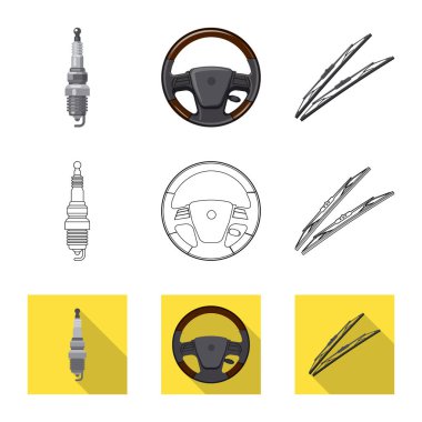 Otomatik ve bölümü logo vektör Illustration. Web için oto, araba hisse senedi simgesi kümesi.